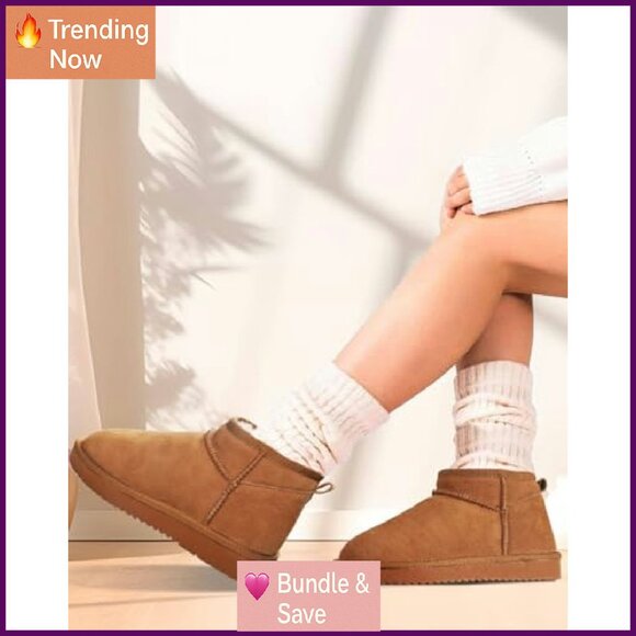 Women's Fur Lined Ankle Snow Boots Anti-Slip Waterproof Winter Boots - Picture 3 of 8